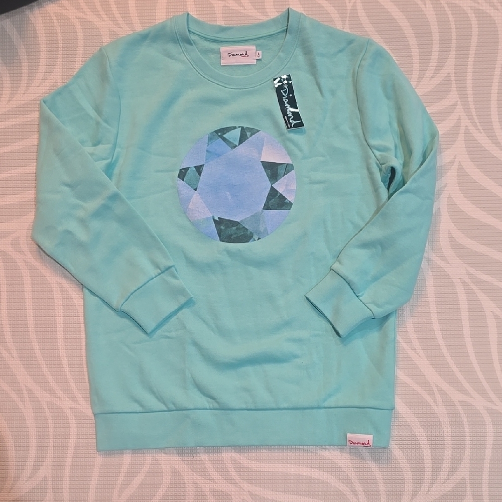 Diamond Collection Pastel Blue Geometric Sweatshirt Size L